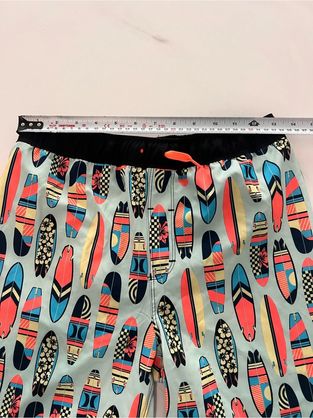 Hurley Light Blue Surfboard Pattern Boys' Swim Trunks with Black Waistband